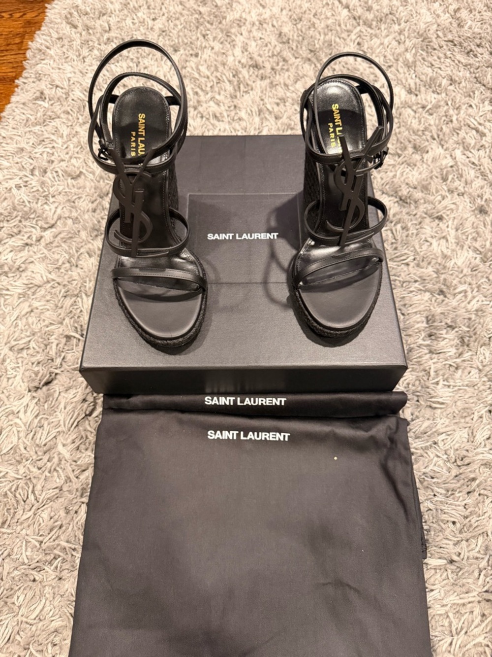 Saint Laurent Cassandra Espadrille Wedge in Black size 38 US 8